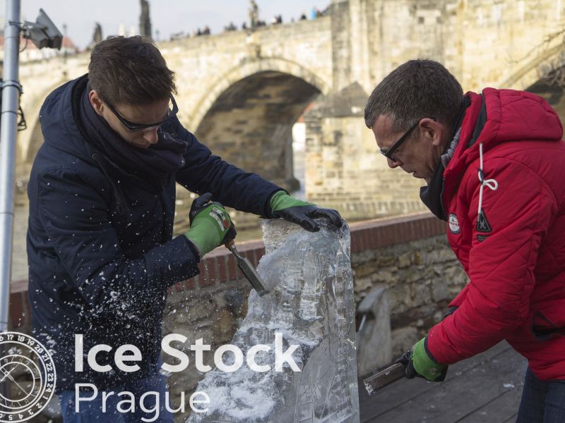Ice Carving next to Charles bridge in Prague
